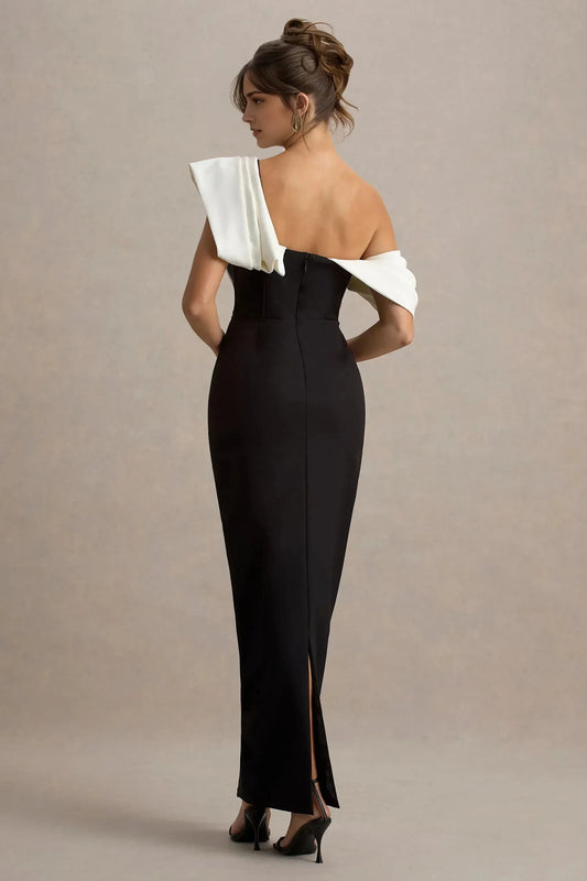 Striking Mermaid One Shoulder Draped Accent Sleeveless High Slit Floor Length Prom Dress by YiHuiw