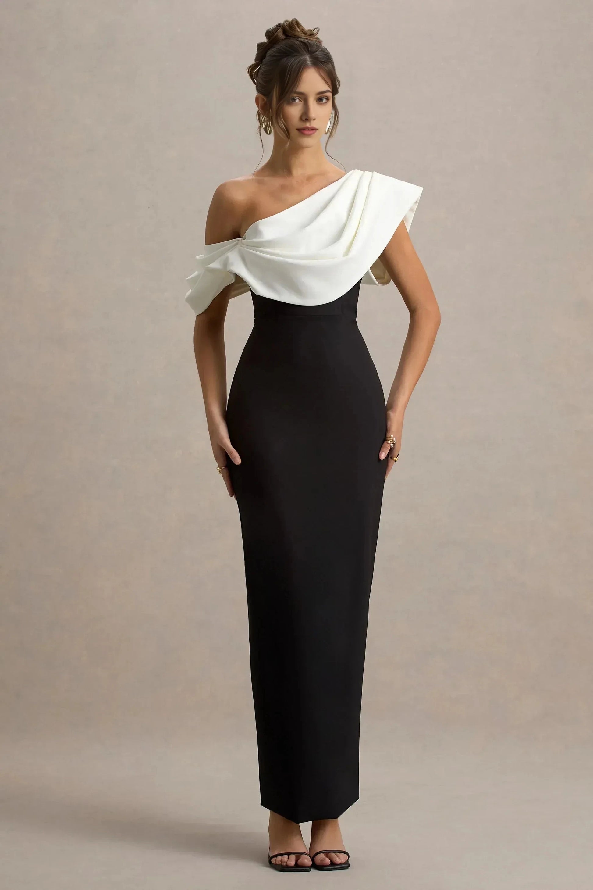 Striking Mermaid One Shoulder Draped Accent Sleeveless High Slit Floor Length Prom Dress by YiHuiw
