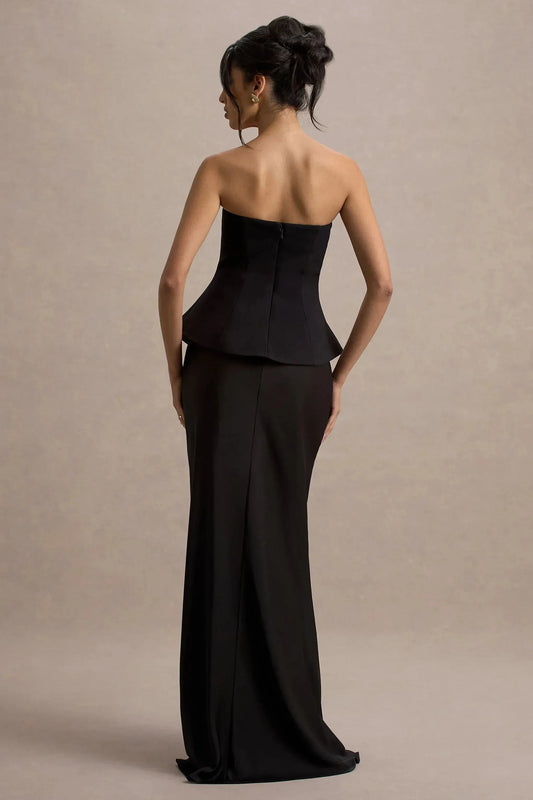 Striking Mermaid Strapless Sleeveless Peplum Back Floor Length Prom Dress by YiHuiw