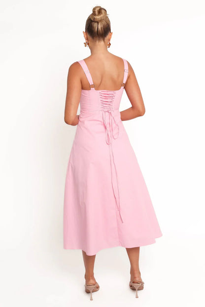 Square Neck Lace-Up Back High Slit Midi Wedding Dress - Yihuiw by Yihuiw