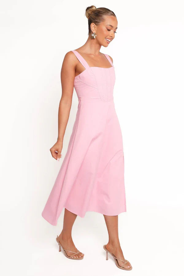 Square Neck Lace-Up Back High Slit Midi Wedding Dress - Yihuiw by Yihuiw