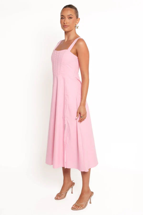 Square Neck Lace-Up Back High Slit Midi Wedding Dress - Yihuiw by Yihuiw