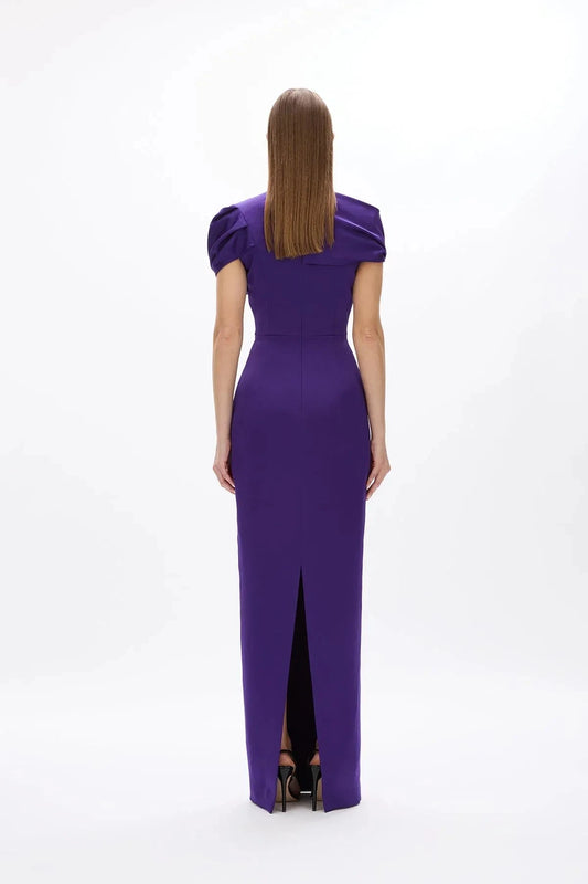 Structured Sheath Crew Neck Draped Sleeve Zipper Back High Slit Floor Length Hot sale Prom Dress by YiHuiw
