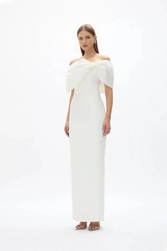 Structured Sheath Off the Shoulder Sleeveless Zipper Back High Slit Floor Length For Sale Prom Dress by YiHuiw