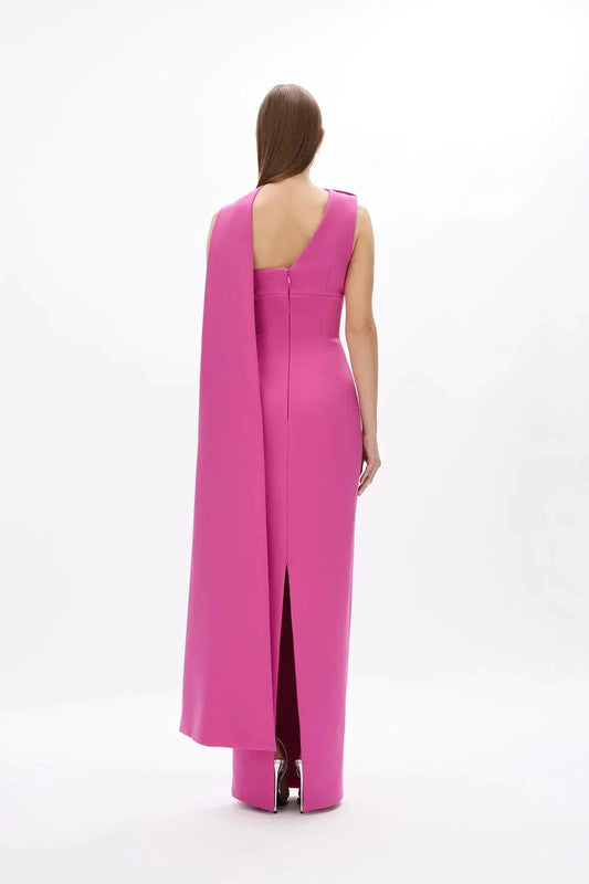 Structured Sheath One Shoulder Cape Sleeve Cutout Back High Slit Floor Length Hot sale Prom Dress by YiHuiw