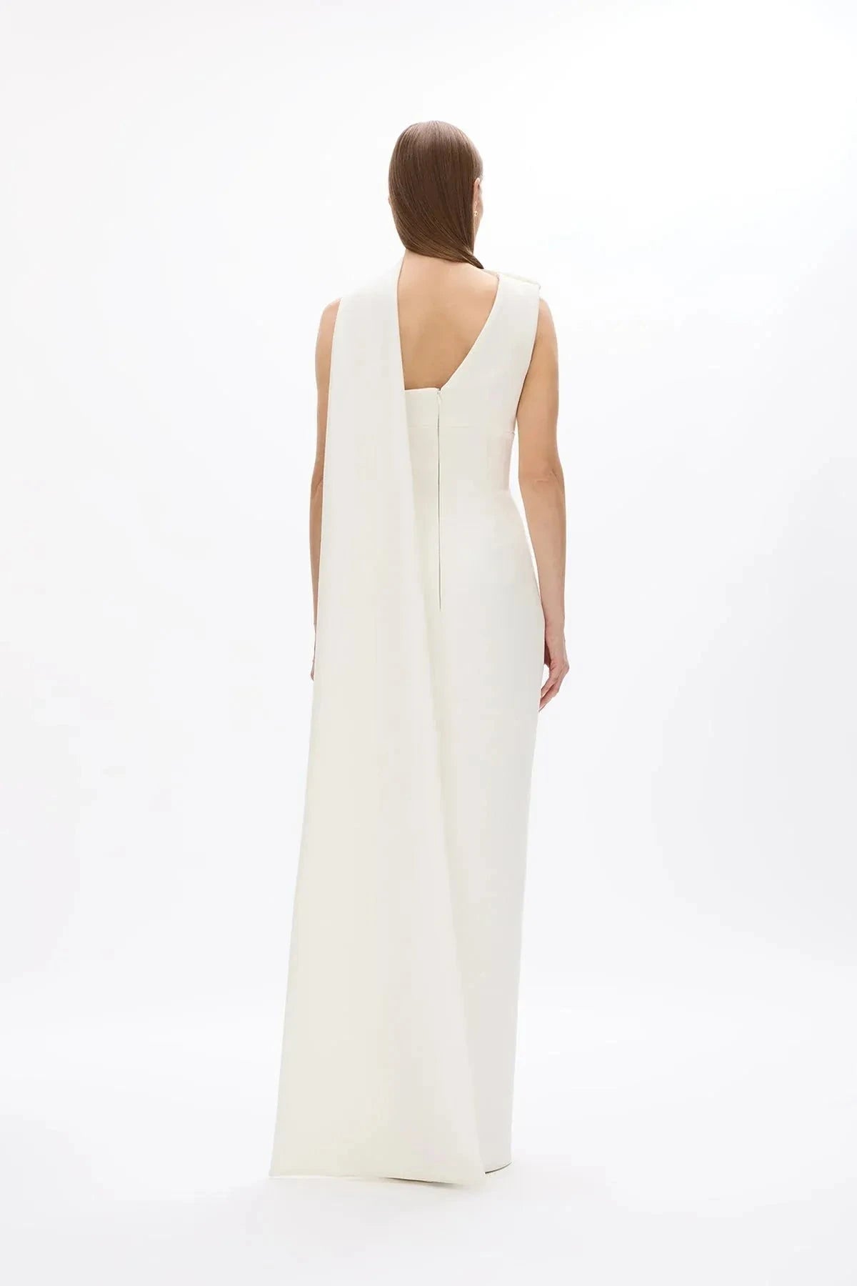 Structured Sheath One Shoulder Cape Sleeve V Back Floor Length Hot sale Prom Dress by YiHuiw