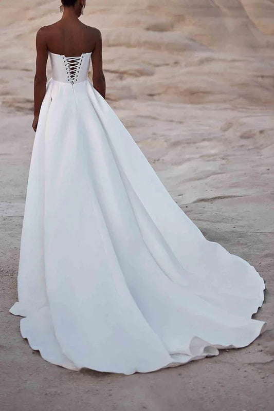 A-Line Sweetheart Satin Floor-Length Wedding Dress - Yihuiw by Yihuiw
