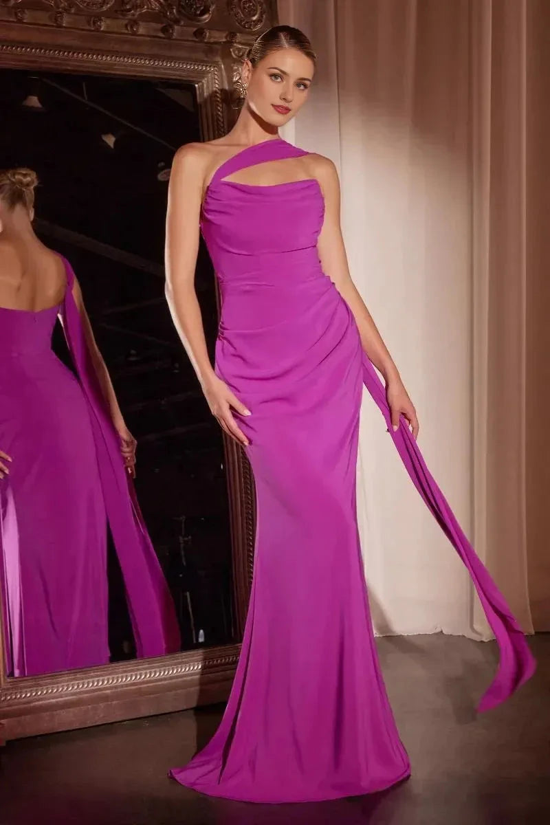 Stunning Fitted One Shoulder Sleeveless Open Back Floor Length Prom Dress by YiHuiw