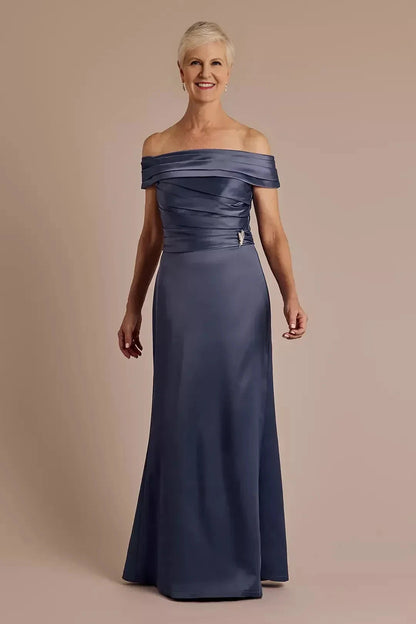 Stunning Mermaid Off Shoulder Sleeveless Pleated Back Floor Length Mother of the Bride Dress by YiHuiw