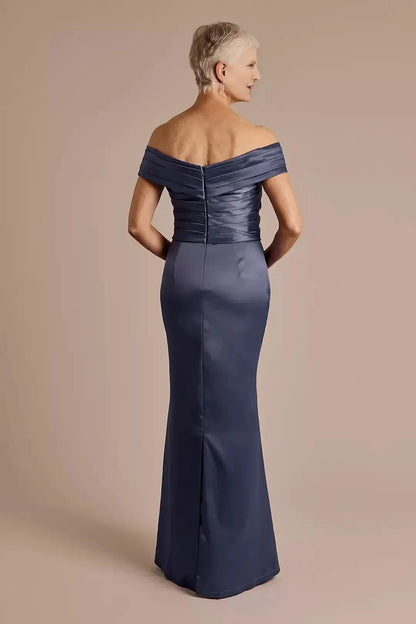 Stunning Mermaid Off Shoulder Sleeveless Pleated Back Floor Length Mother of the Bride Dress by YiHuiw