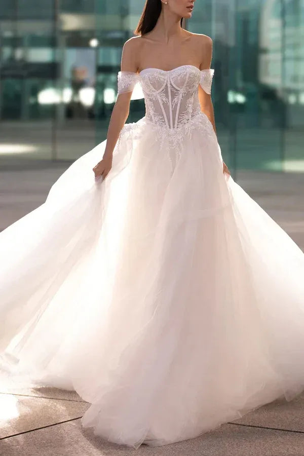 A-Line Sweetheart Floor-Length Wedding Dress - Yihuiw by Yihuiw