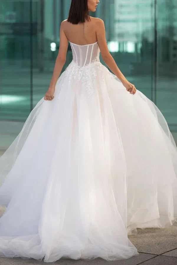 A-Line Sweetheart Floor-Length Wedding Dress - Yihuiw by Yihuiw