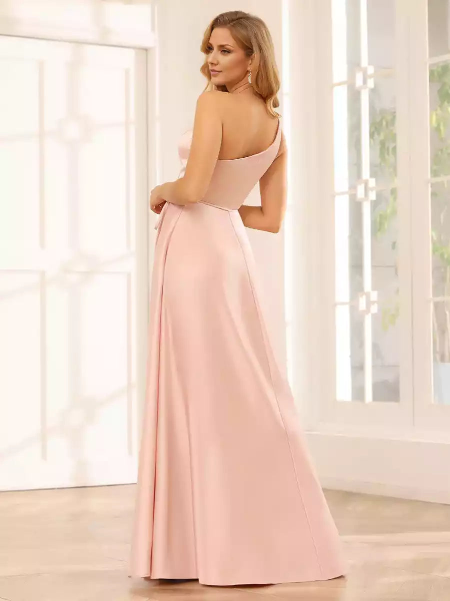 Impresionantes vestidos de dama de honor de un solo hombro, estilo línea A/princesa, con abertura lateral larga