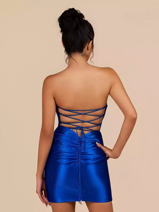 Stunning corset with short heart-shaped collar, sleeveless sequin lace up, Homecoming Dresses at the back