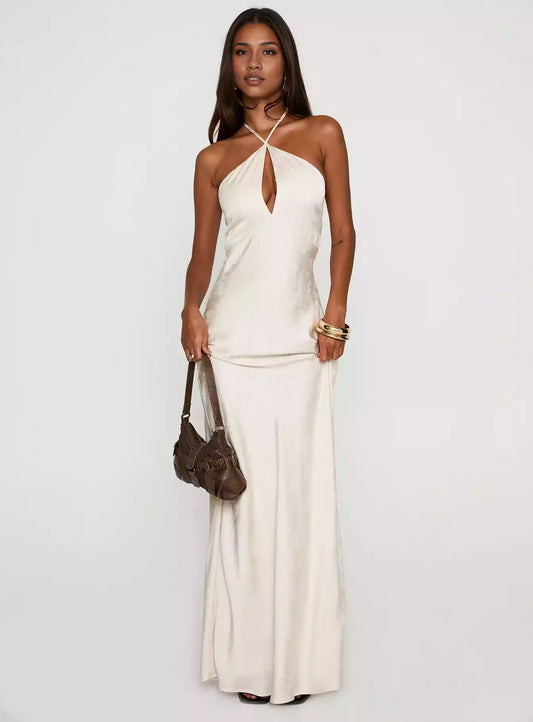 Stunning floral backless lace up with hollowed out side hidden zipper, adjustable neck strap, backless lace up Prom Dresses