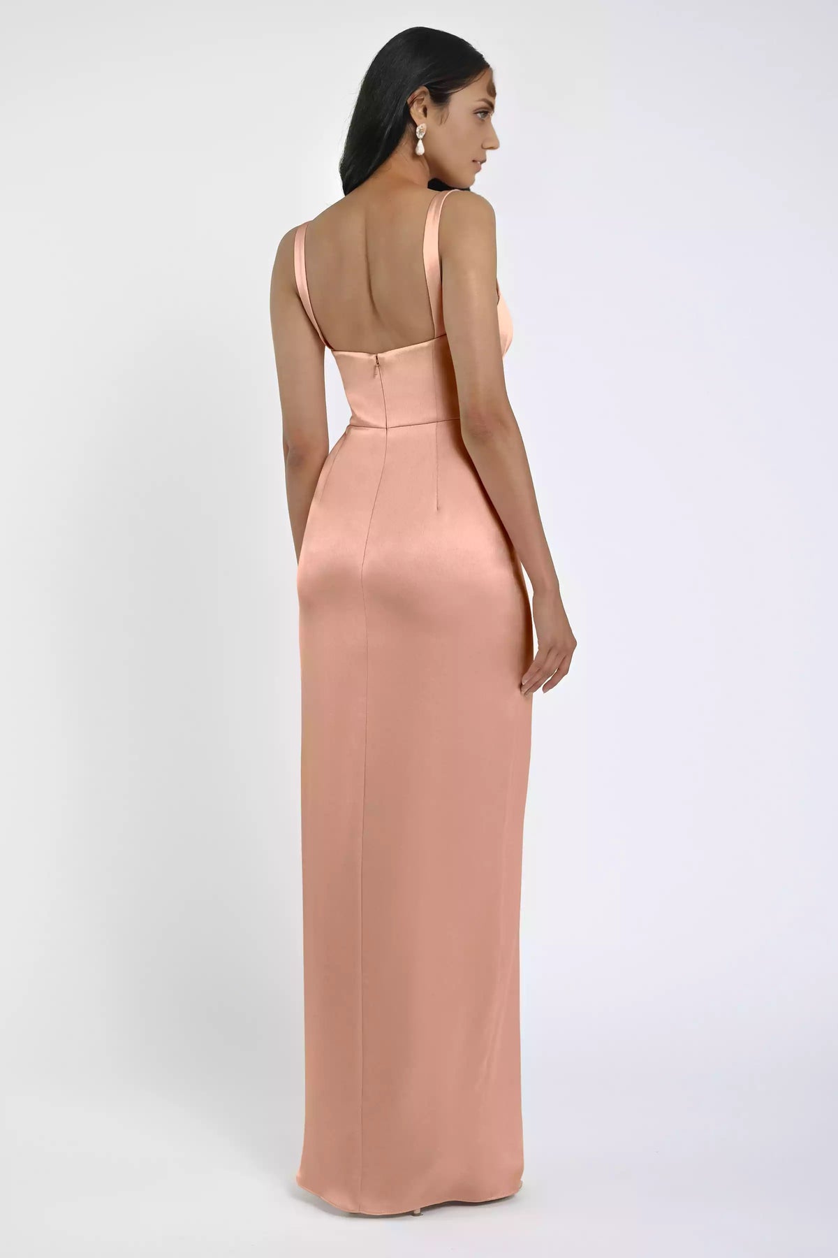 Stunning square collar skirt with bold and luxurious satin natural waist slit, half body Bridesmaid Dresses