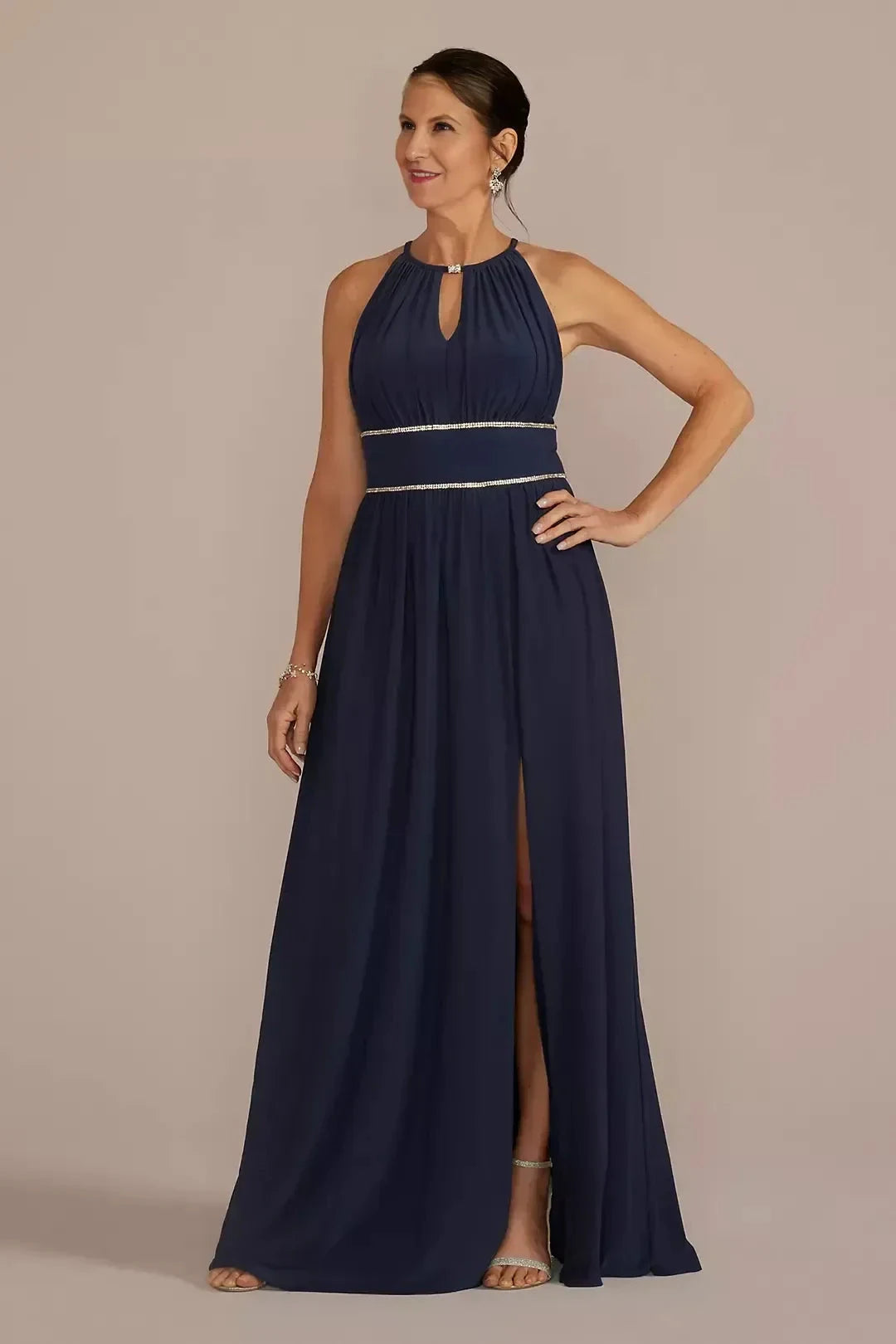 Stylish A Line Halter Neck Sleeveless Keyhole Back Floor Length Mother of the Bride Dress by YiHuiw