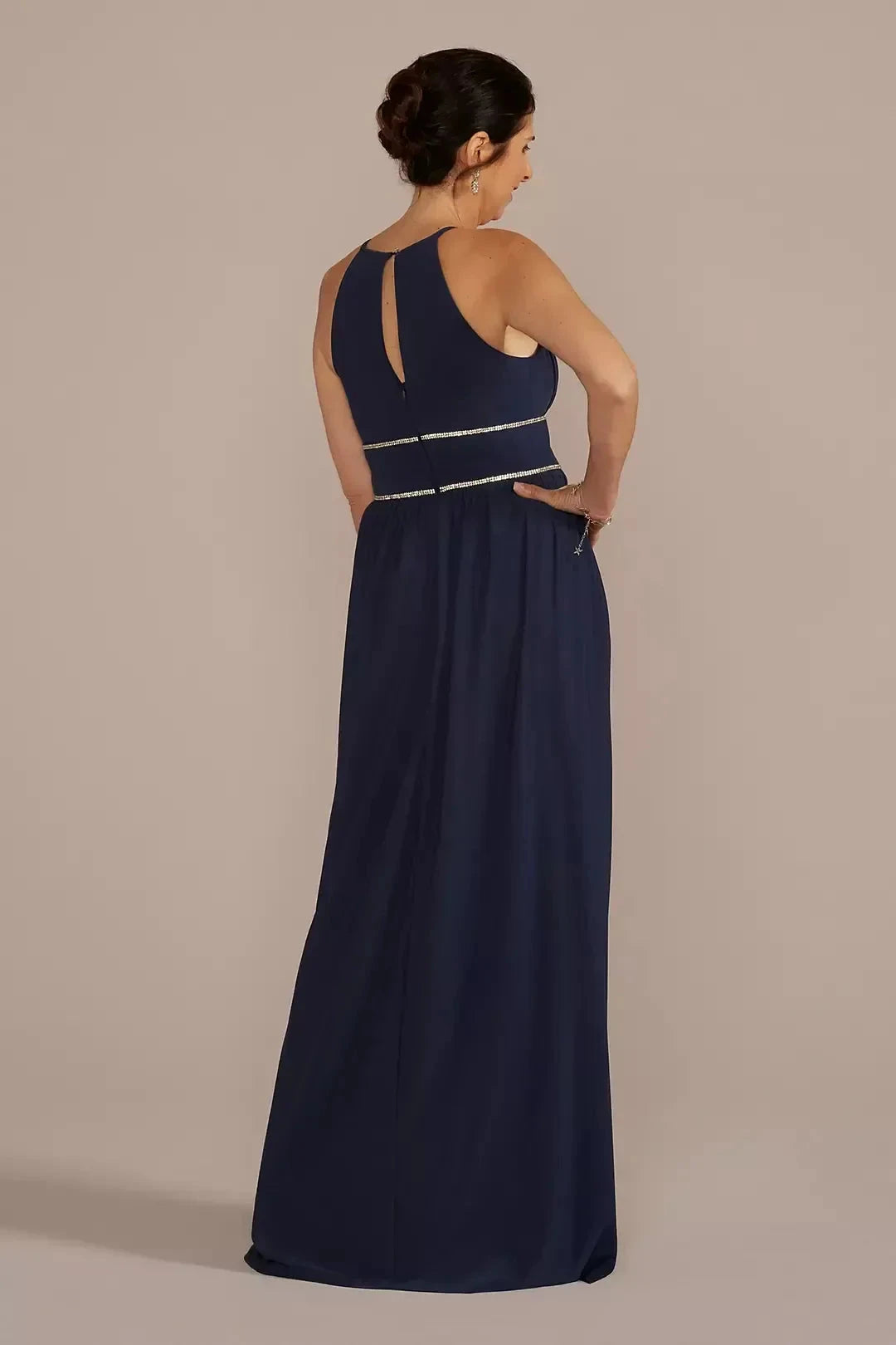 Stylish A Line Halter Neck Sleeveless Keyhole Back Floor Length Mother of the Bride Dress by YiHuiw