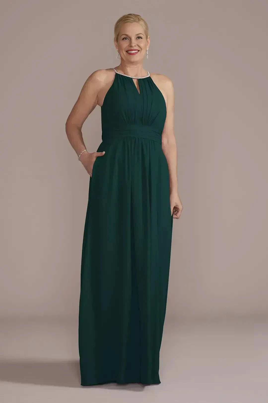 Stylish A Line Halter Neck Sleeveless Ruched Back Floor Length Mother of the Bride Dress by YiHuiw
