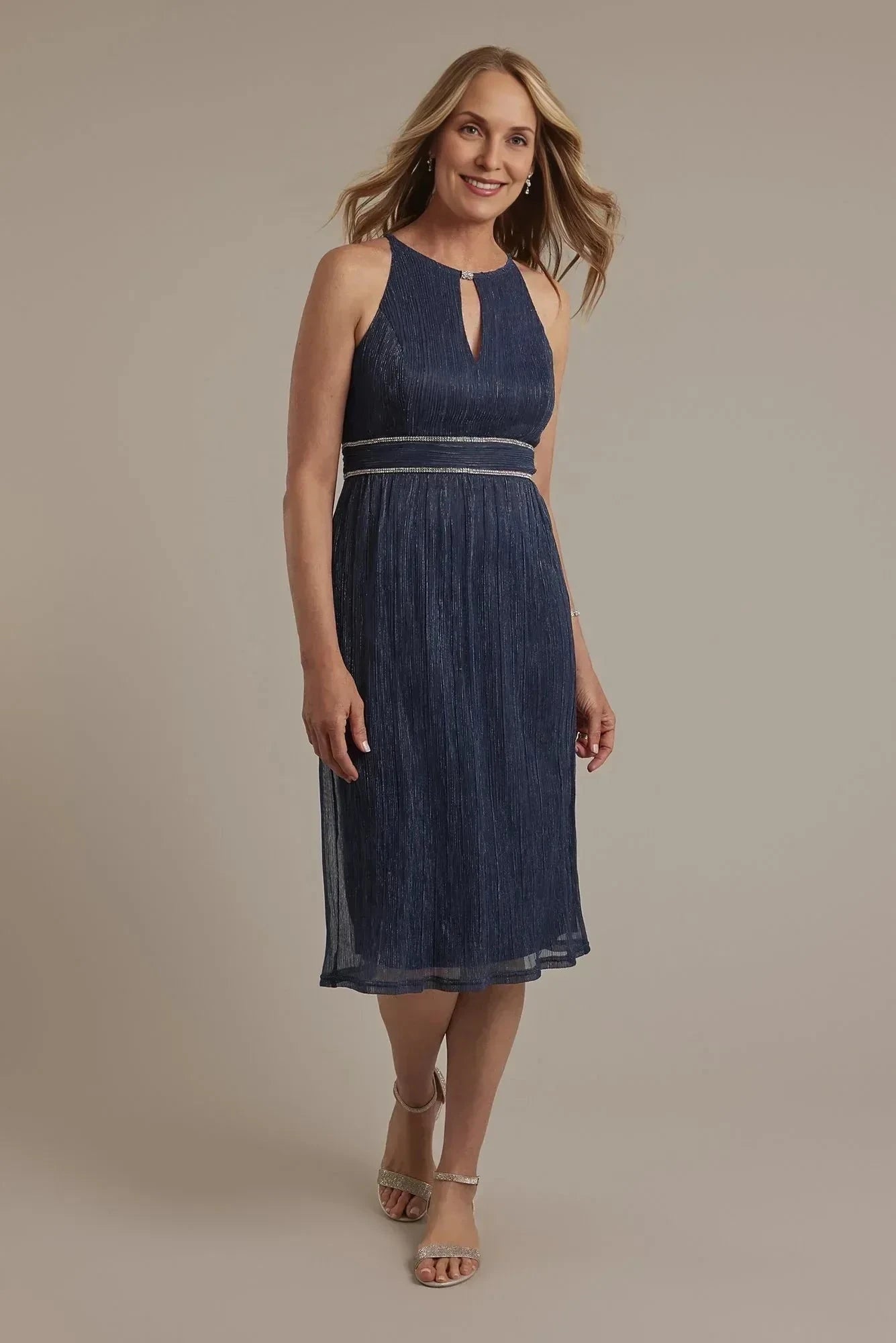 Stylish A Line Keyhole Neck Sleeveless Ruched Back Midi Length Mother of the Bride Dress by YiHuiw