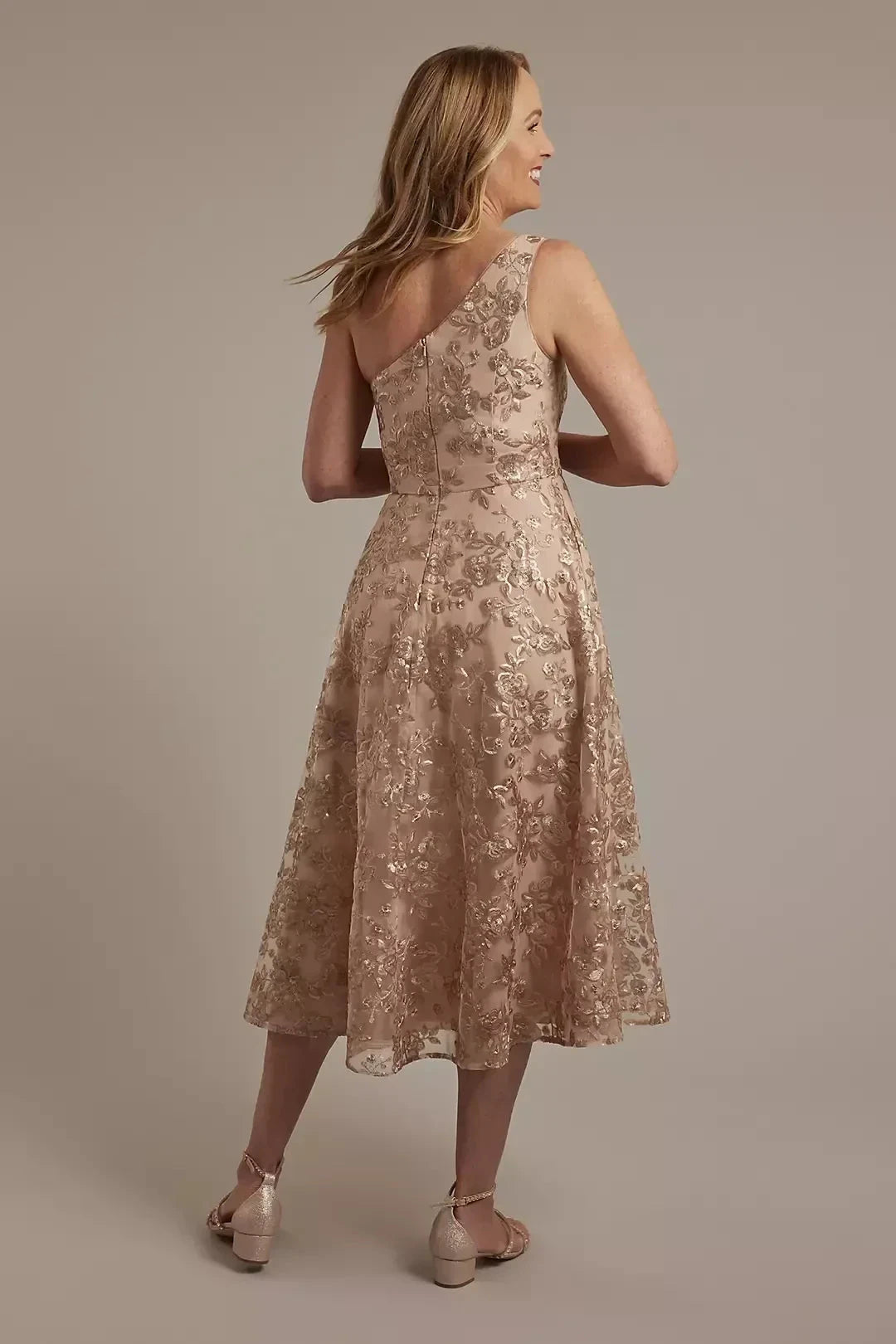 Stylish A Line One Shoulder Sleeveless Lace Back Midi Length Mother of the Bride Dress by YiHuiw