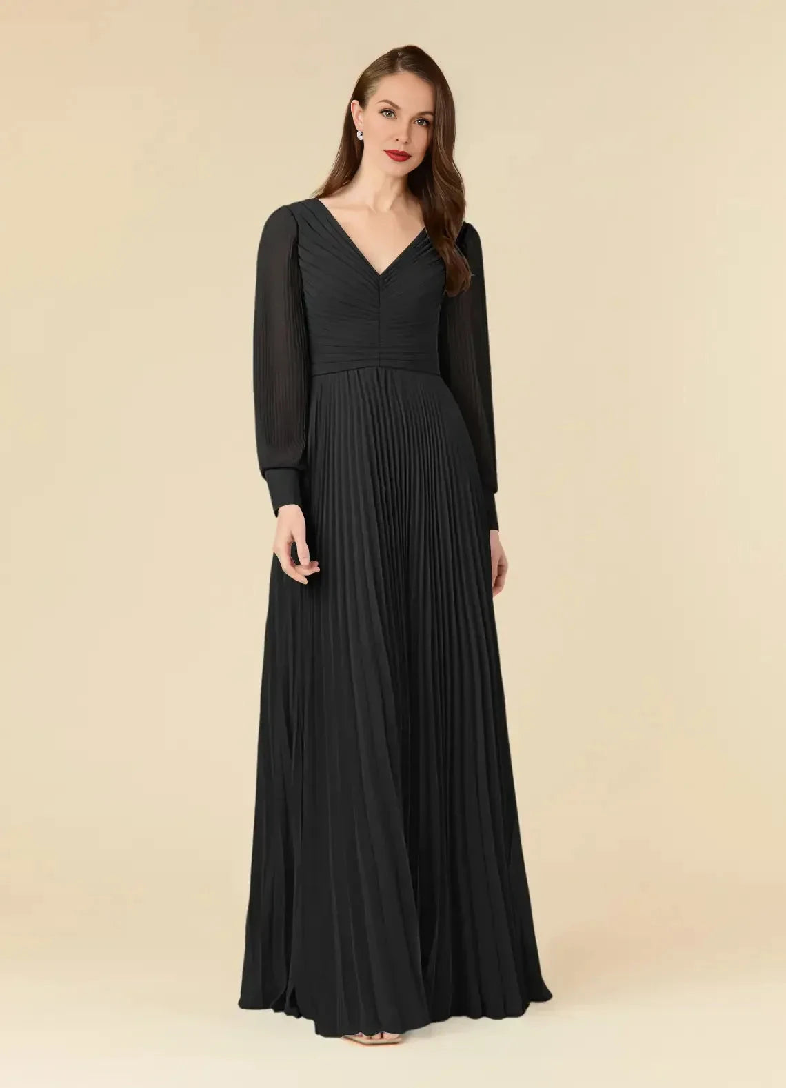 Stylish A Line V Neck Bishop Sleeve Ruched Back Floor Length Mother of the Bride Dress by YiHuiw