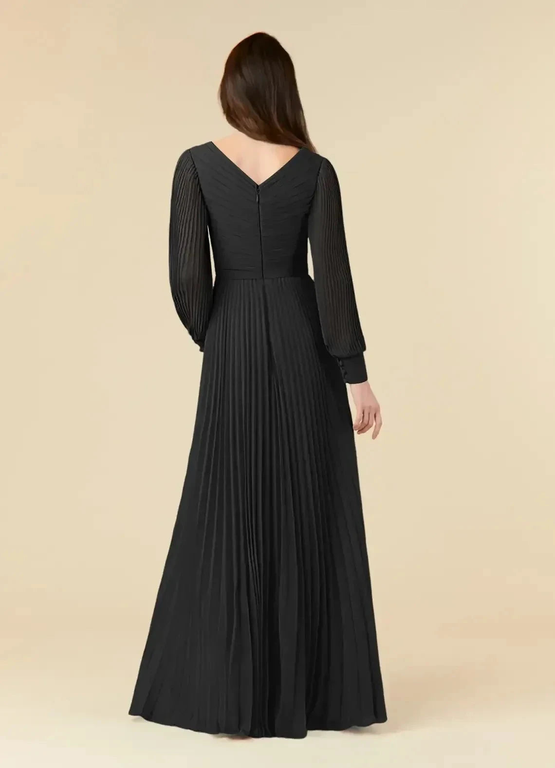 Stylish A Line V Neck Bishop Sleeve Ruched Back Floor Length Mother of the Bride Dress by YiHuiw