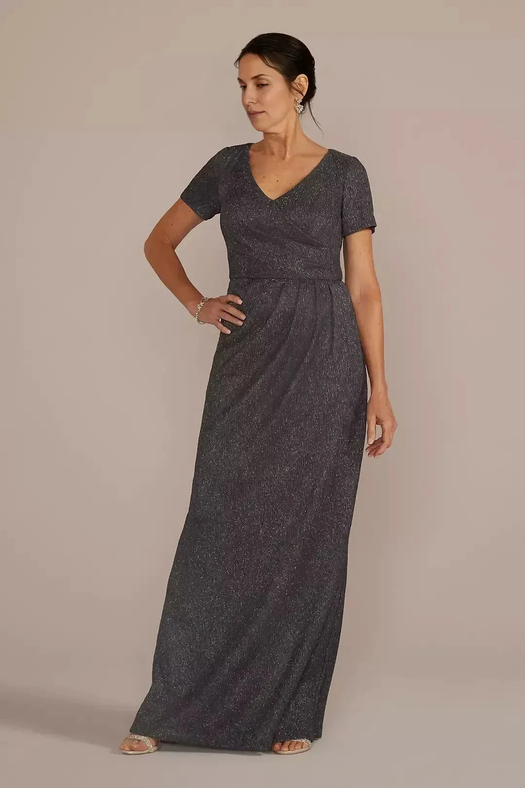 Stylish A Line V Neck Short Sleeve Ruched Back Floor Length Mother of the Bride Dress by YiHuiw