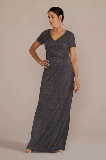 Stylish A Line V Neck Short Sleeve Ruched Back Floor Length Mother of the Bride Dress by YiHuiw
