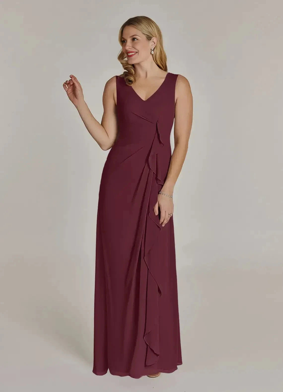 Stylish A Line V Neck Sleeveless Ruched Back Floor Length Mother of the Bride Dress with Chiffon Jacket by YiHuiw