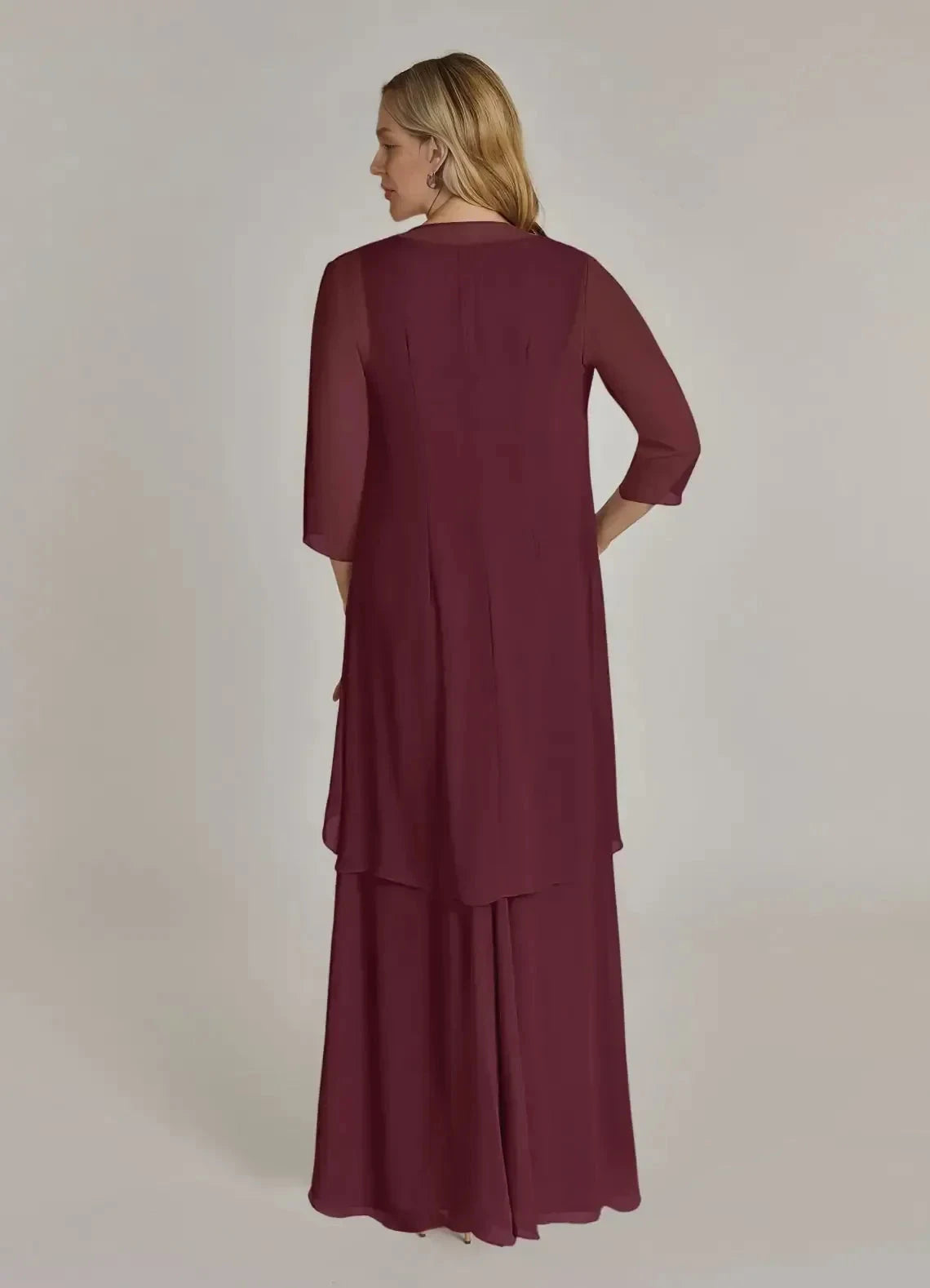 Stylish A Line V Neck Sleeveless Ruched Back Floor Length Mother of the Bride Dress with Chiffon Jacket by YiHuiw