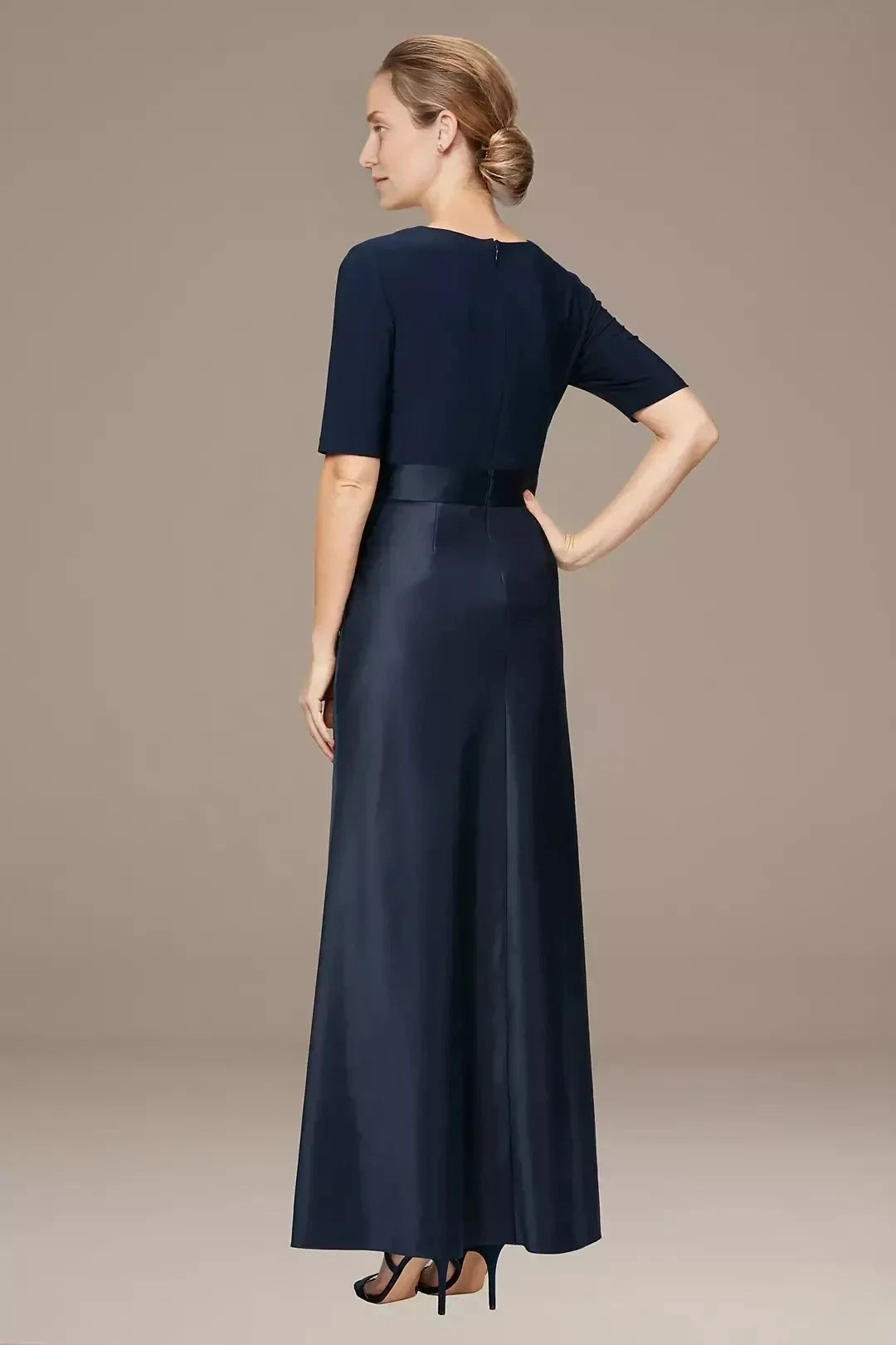 Stylish A Line V Neck Three Quarter Sleeve Plain Back Floor Length Mother of the Bride Dress by YiHuiw