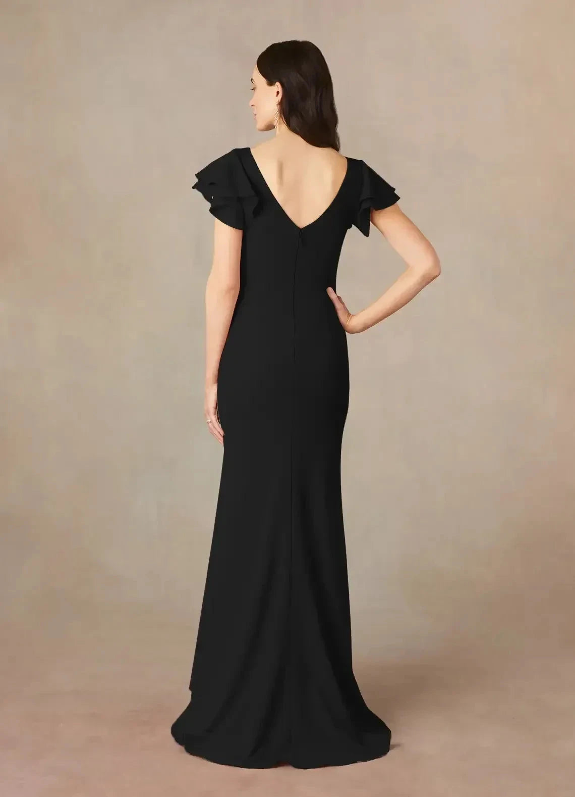 Stylish Mermaid Boat Neck Flutter Sleeve Ruched Back Floor Length Mother of the Bride Dress by YiHuiw