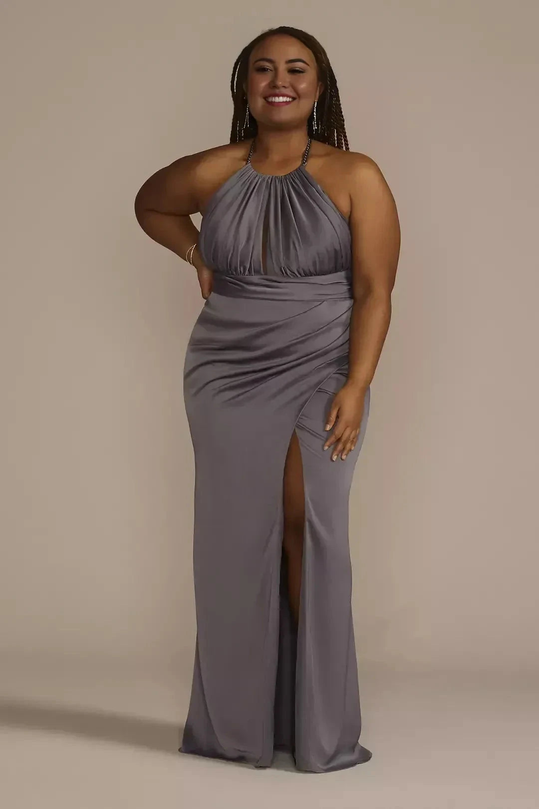 Stylish Mermaid Halter Neck Sleeveless Ruched Back Floor Length Plus Size Mother of the Bride Dress by YiHuiw