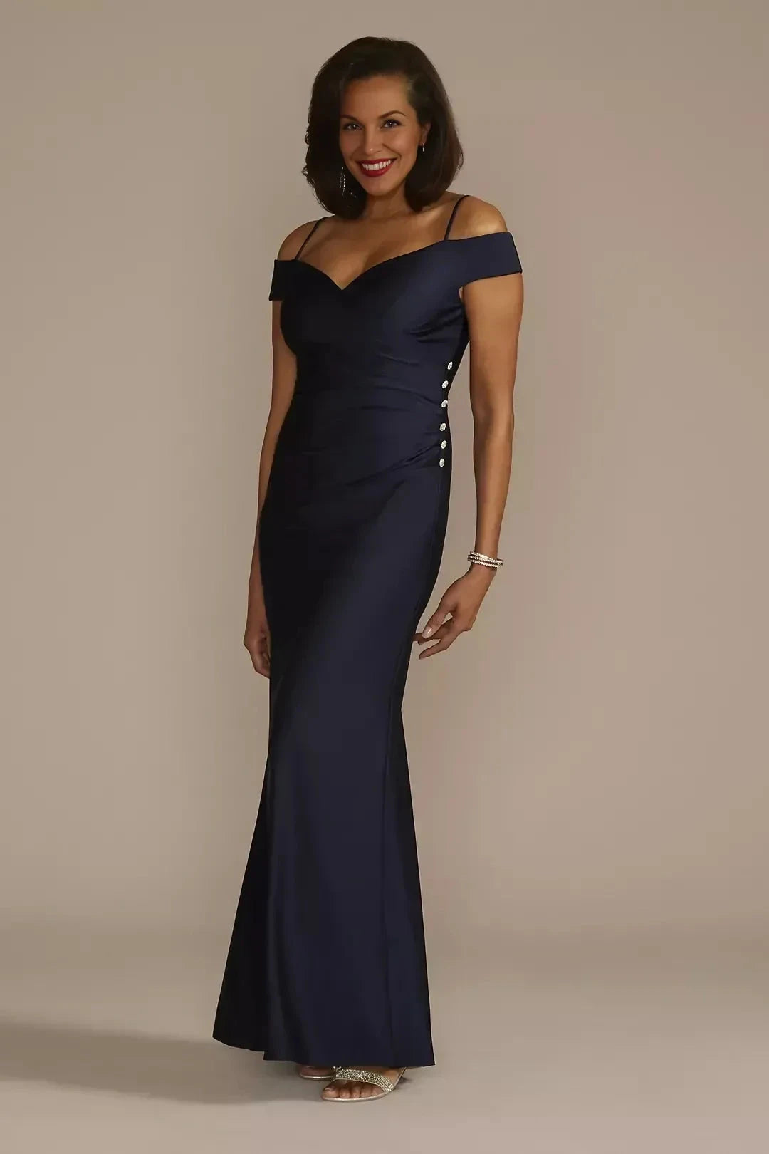Stylish Mermaid Off Shoulder Cap Sleeve Ruched Back Floor Length Mother of the Bride Dress by YiHuiw