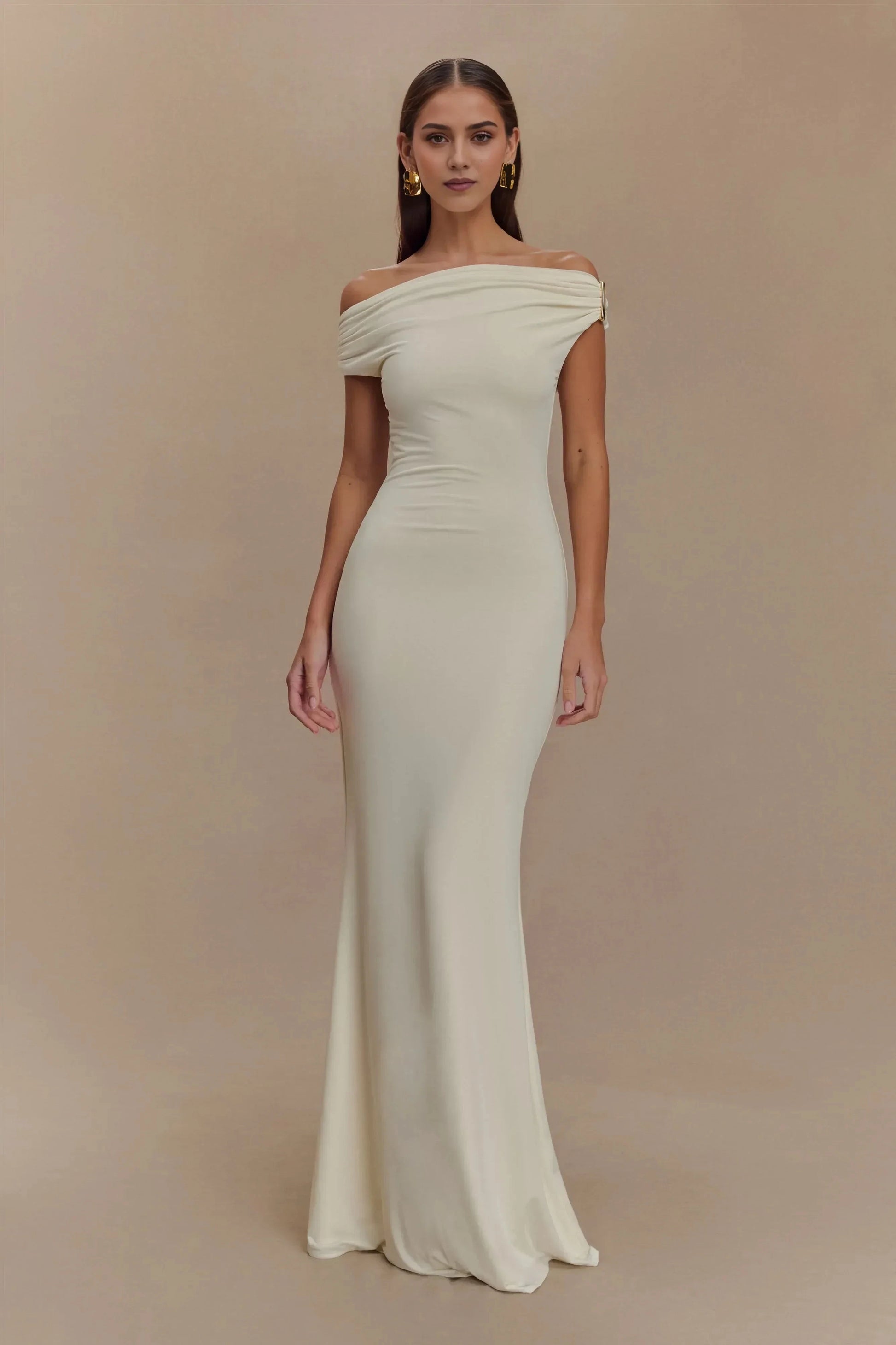 Stylish Mermaid Off Shoulder Cap Sleeve Ruched Back Floor Length Prom Dress by YiHuiw