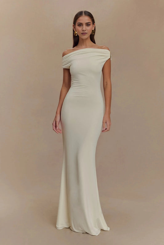 Stylish Mermaid Off Shoulder Cap Sleeve Ruched Back Floor Length Prom Dress by YiHuiw