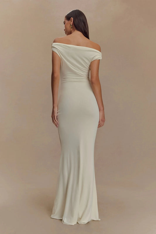 Stylish Mermaid Off Shoulder Cap Sleeve Ruched Back Floor Length Prom Dress by YiHuiw