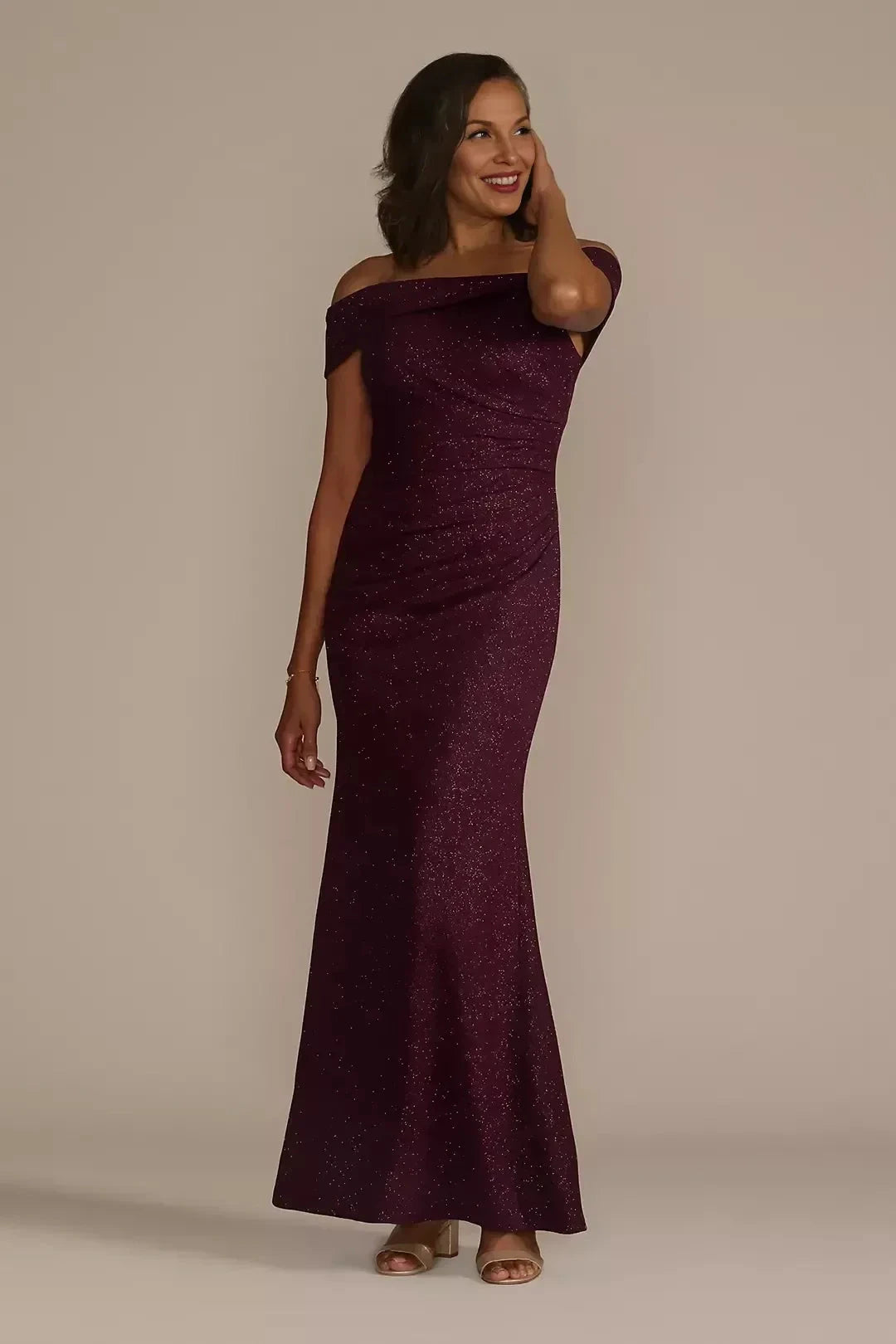 Stylish Mermaid Off Shoulder Short Sleeve Ruched Back Floor Length Mother of the Bride Dress by YiHuiw