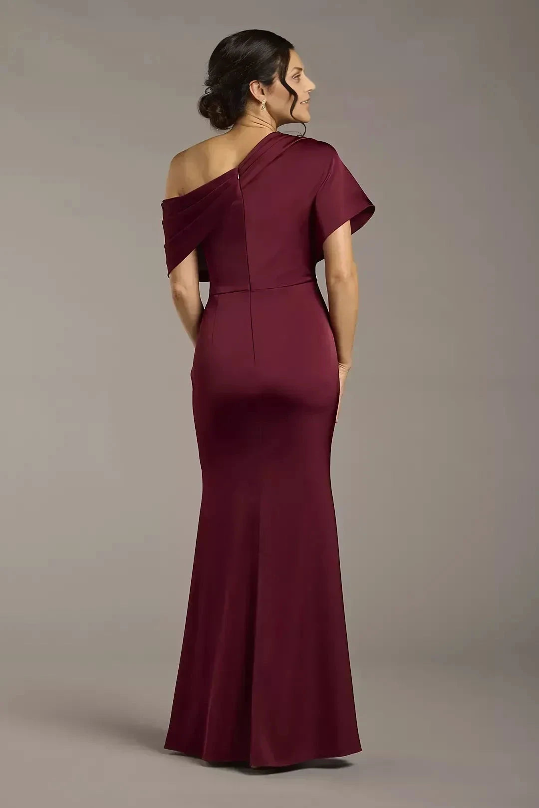 Stylish Mermaid One Shoulder Short Sleeve Draped Back Floor Length Mother of the Bride Dress by YiHuiw