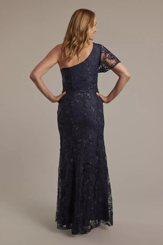 Stylish Mermaid One Shoulder Short Sleeve Lace Back Floor Length Mother of the Bride Dress by YiHuiw