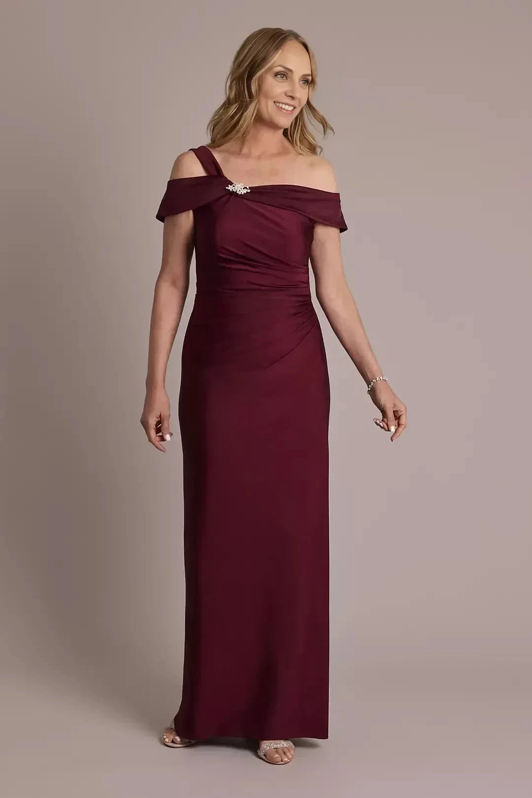 Stylish Mermaid One Shoulder Short Sleeve Ruched Back Floor Length Mother of the Bride Dress by YiHuiw