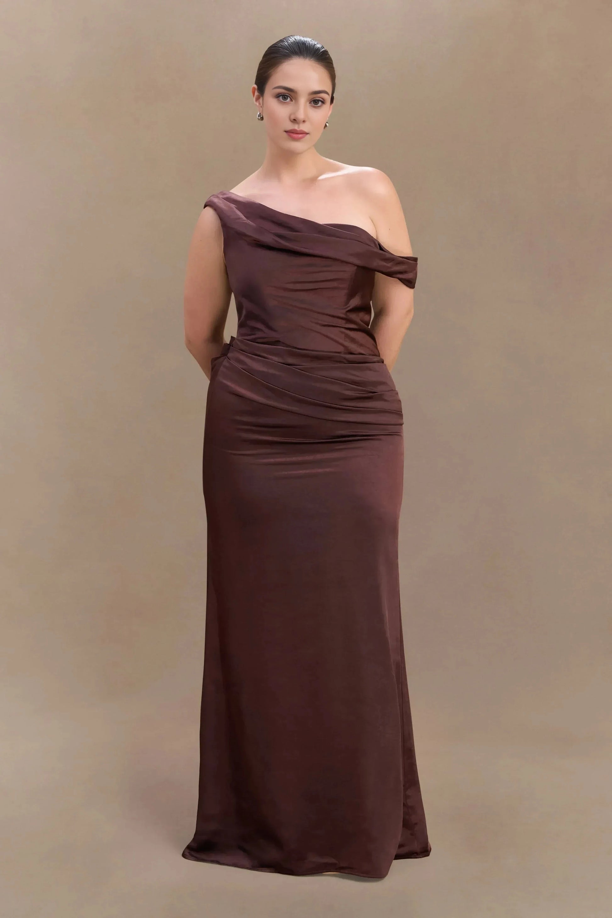 Stylish Mermaid One Shoulder Sleeveless Draped Back Floor Length Plus Size Prom Dress by YiHuiw