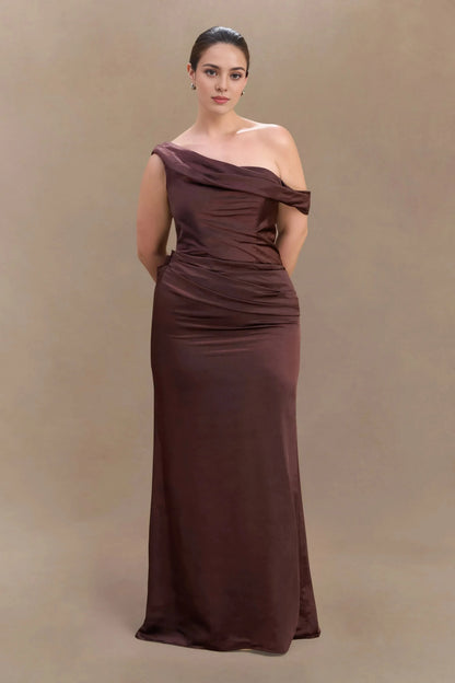Stylish Mermaid One Shoulder Sleeveless Draped Back Floor Length Plus Size Prom Dress by YiHuiw