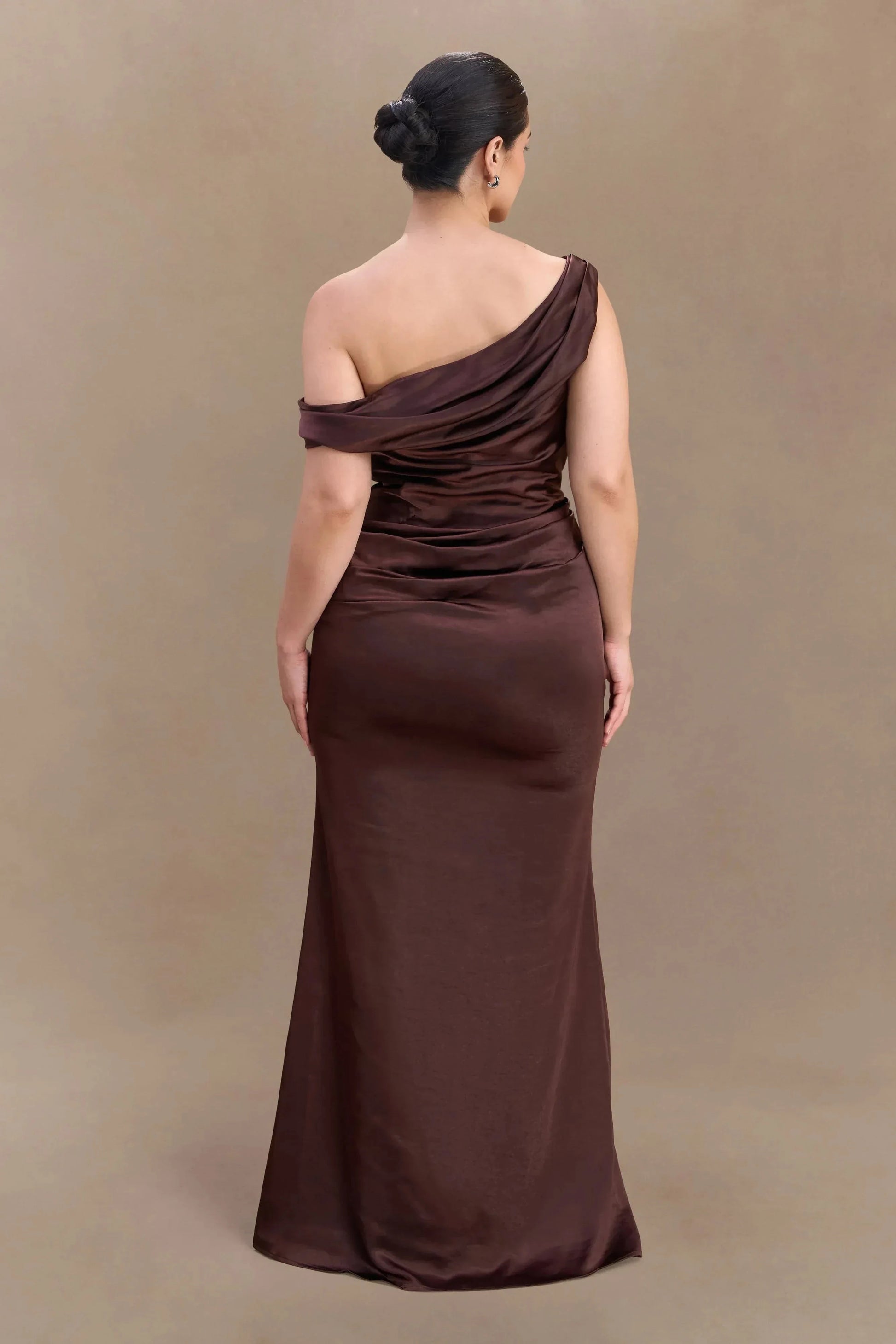Stylish Mermaid One Shoulder Sleeveless Draped Back Floor Length Plus Size Prom Dress by YiHuiw