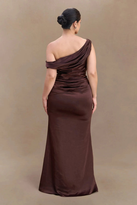 Stylish Mermaid One Shoulder Sleeveless Draped Back Floor Length Plus Size Prom Dress by YiHuiw