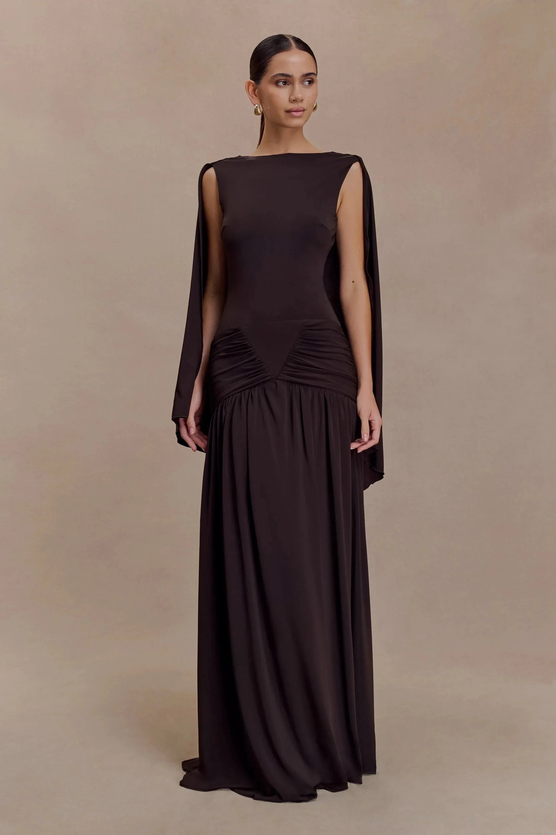 Stylish Sheath Boat Neck Cape Sleeve Open Back Floor Length Prom Dress by YiHuiw