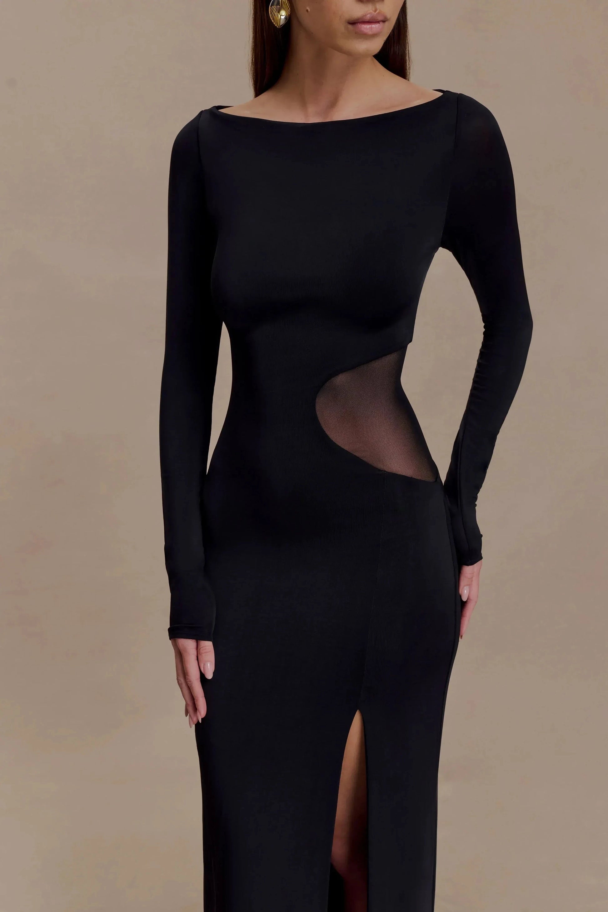 Stylish Sheath Boat Neck Long Sleeve Sheer Cutout Back Floor Length Prom Dress by YiHuiw