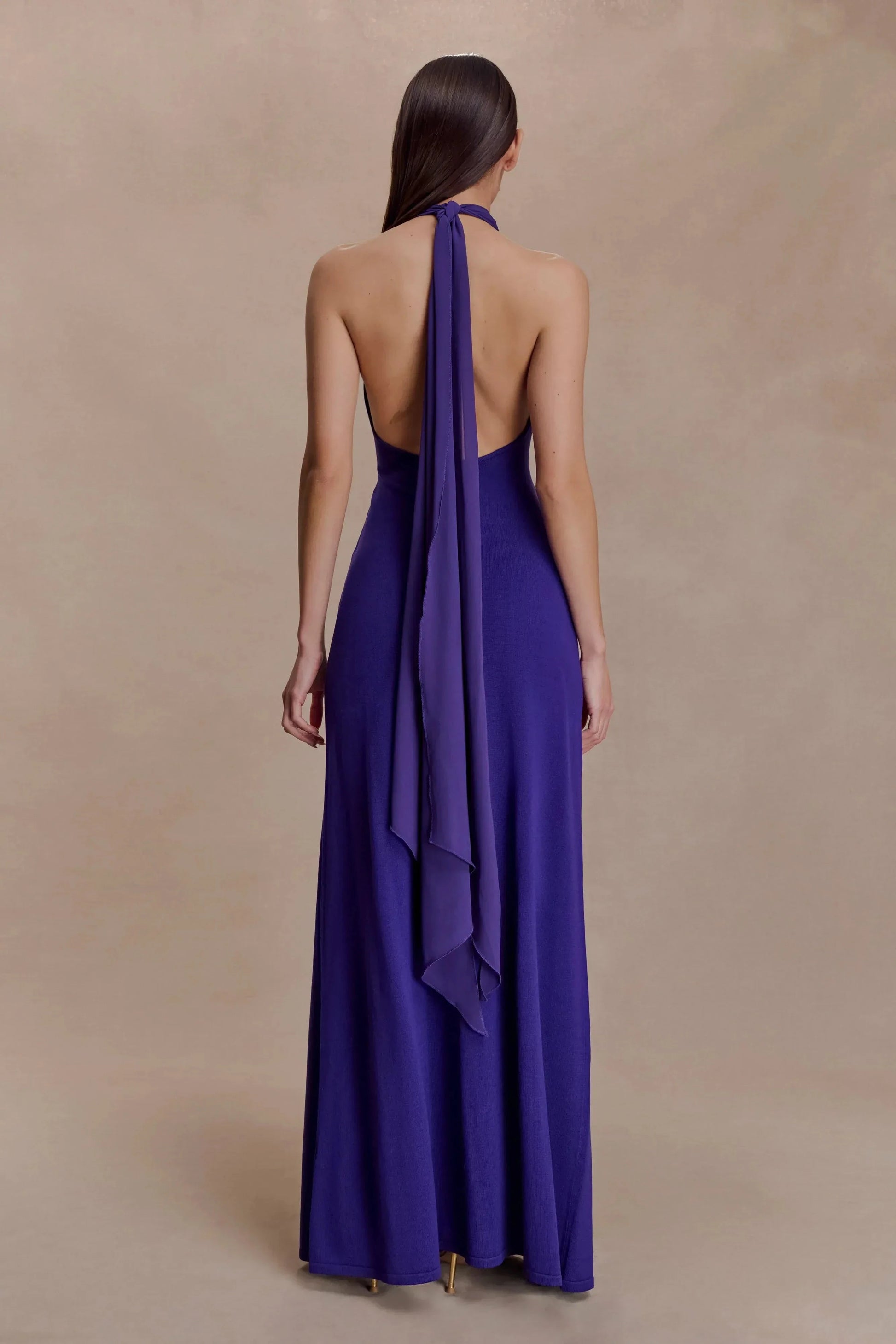 Stylish Sheath Halter Neck Sleeveless Draped Back Floor Length Plus Size Prom Dress by YiHuiw