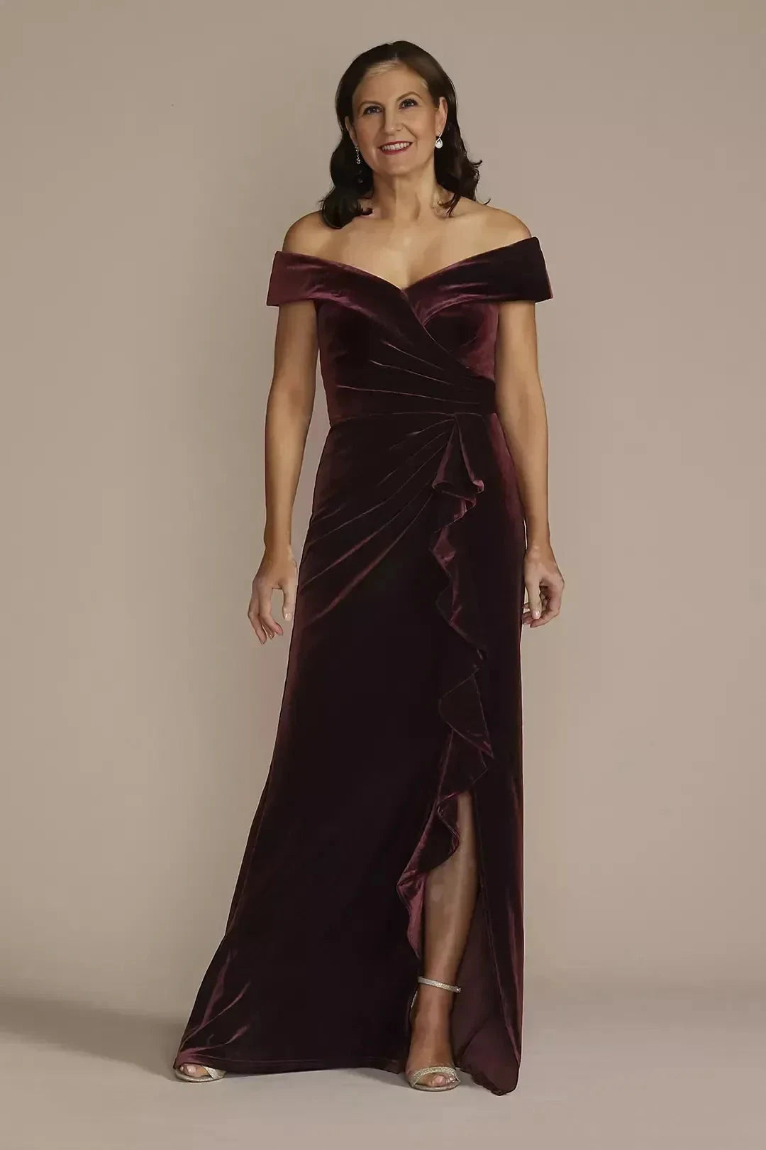 Stylish Sheath Off Shoulder Short Sleeve Ruffled Back Floor Length Mother of the Bride Dress by YiHuiw